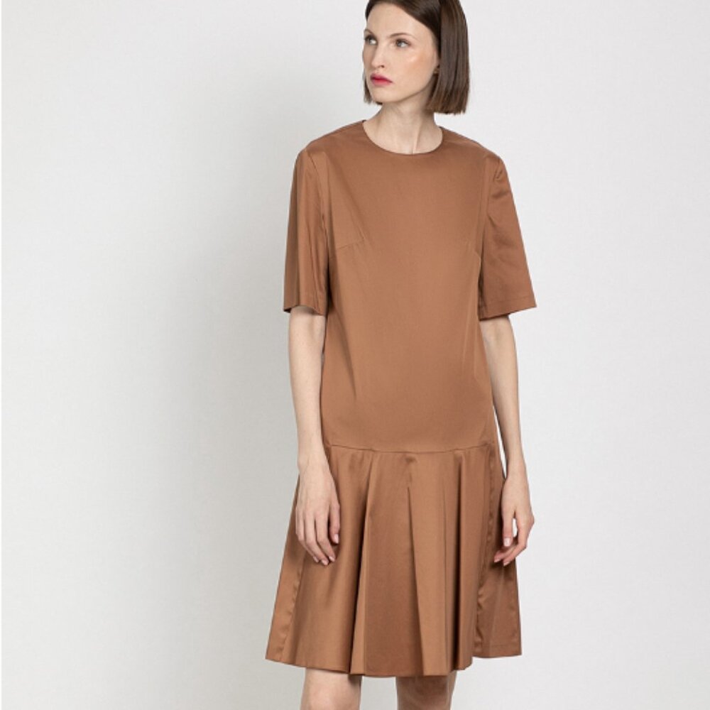 Vassa & Co Women’s Short Sleeve Dress Tan Brown Size 4 / 40 NWT